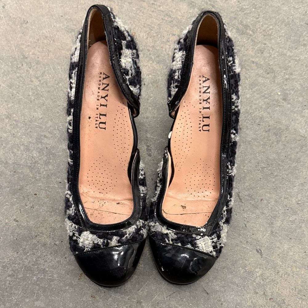 Anyi Lu Black and White Tweed Heels